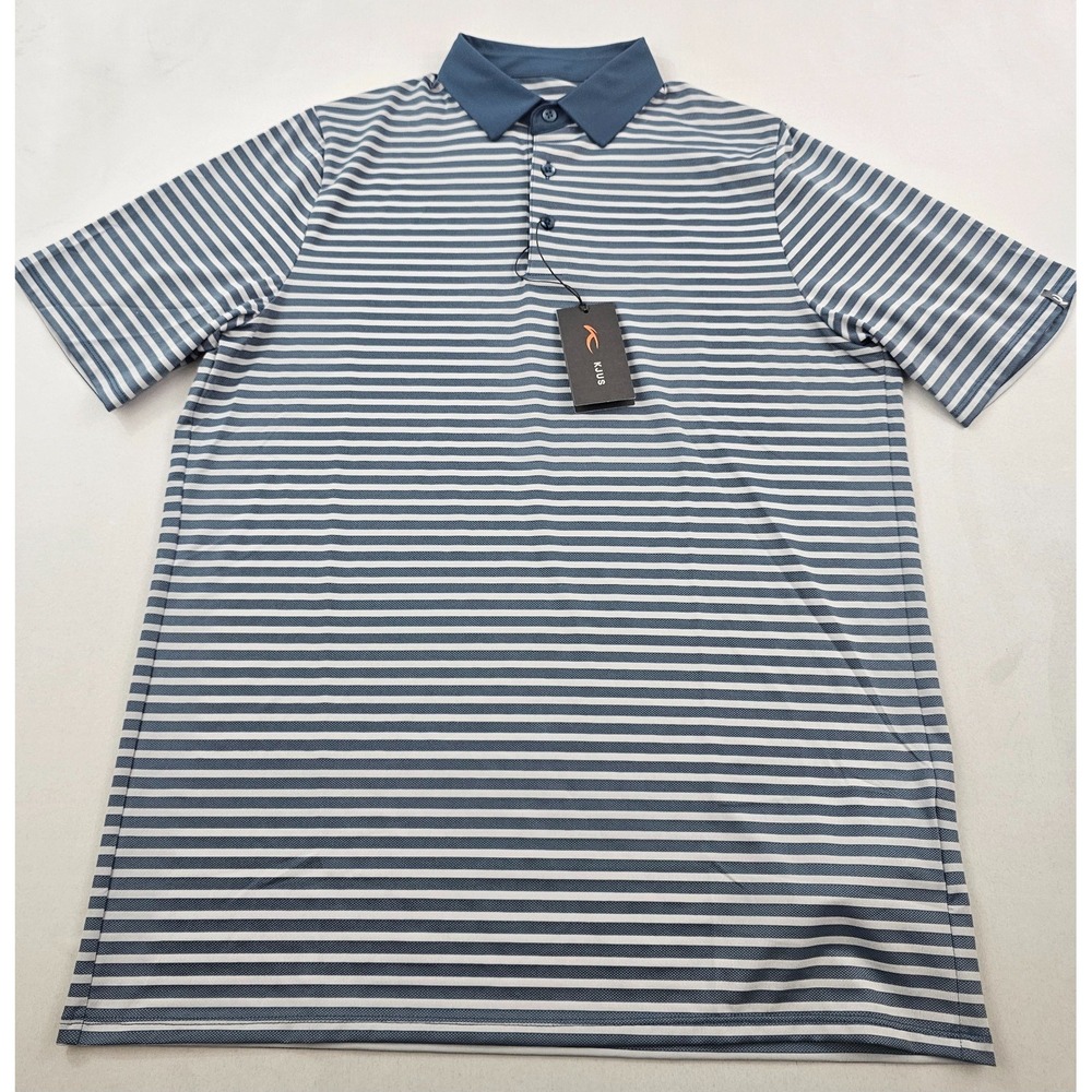 KJUS Men Luis Stripe Polo Shirt Blue White S Small 48 MG60-J08 Golf Stretch